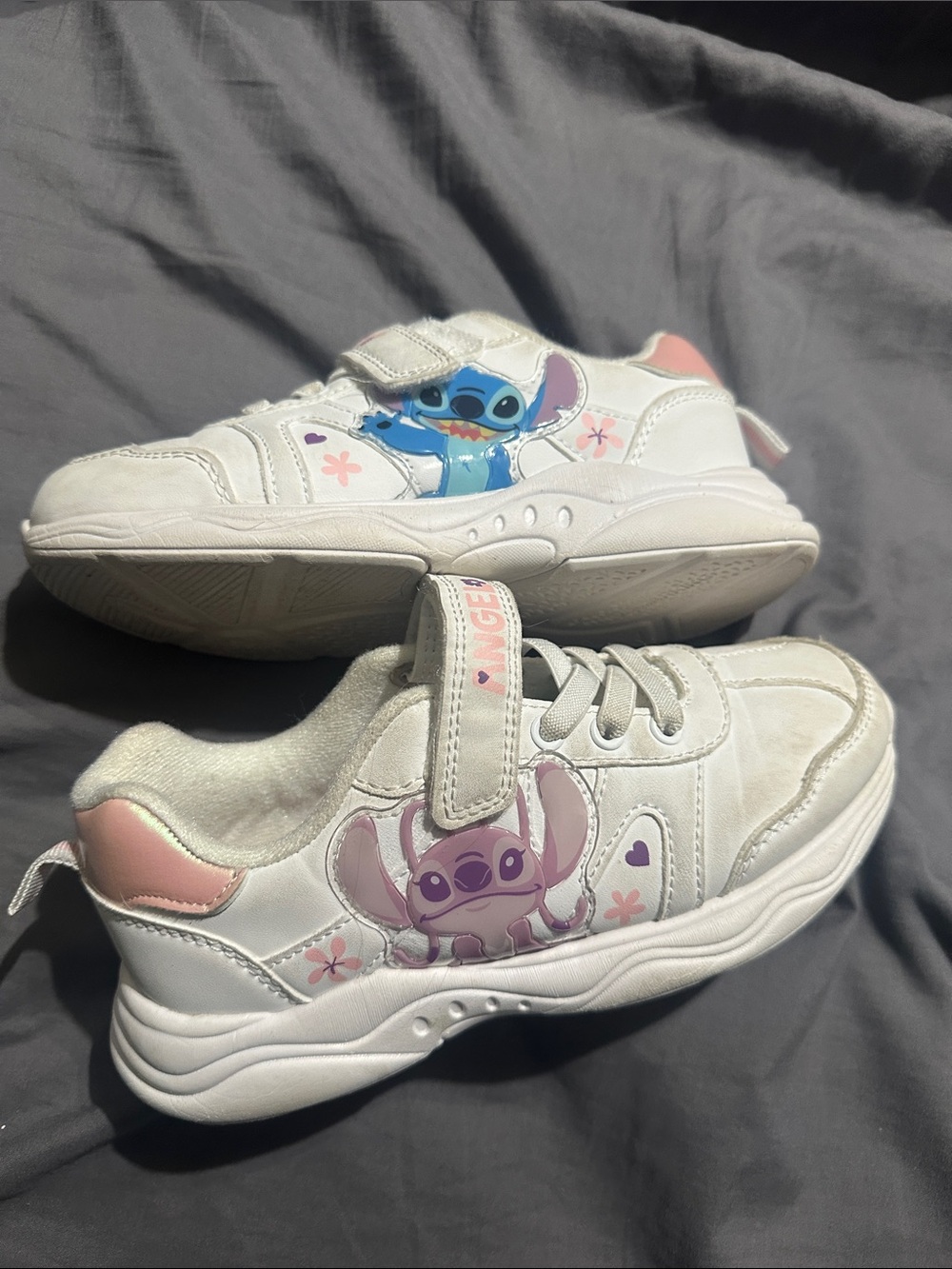 Disney Kids White Sneakers with Pink Accents & Stitch Graphics